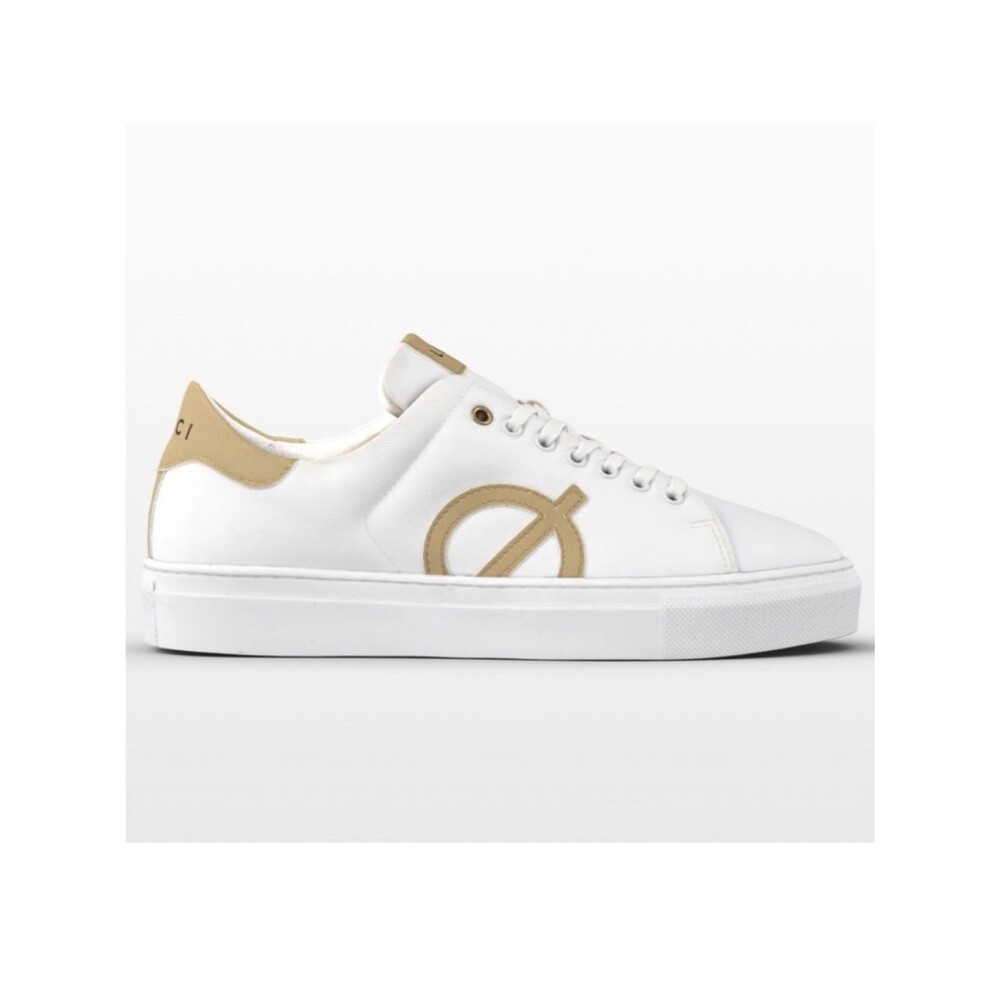 LOCI Origin Nine Vegan Sneakers Womens 9 White Tan Low Top Recycled Walking Shoe